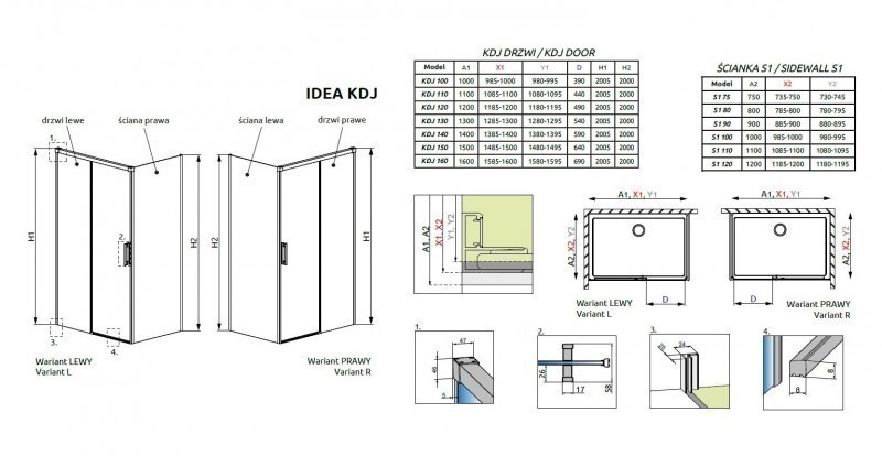 Radaway Idea Black KDJ kabina prostokątna 140x110 drzwi przesuwne lewe 140 i ścianka 110 czarny przeźroczyste Easy Clean 387044-54-01L + 387053-54-01R