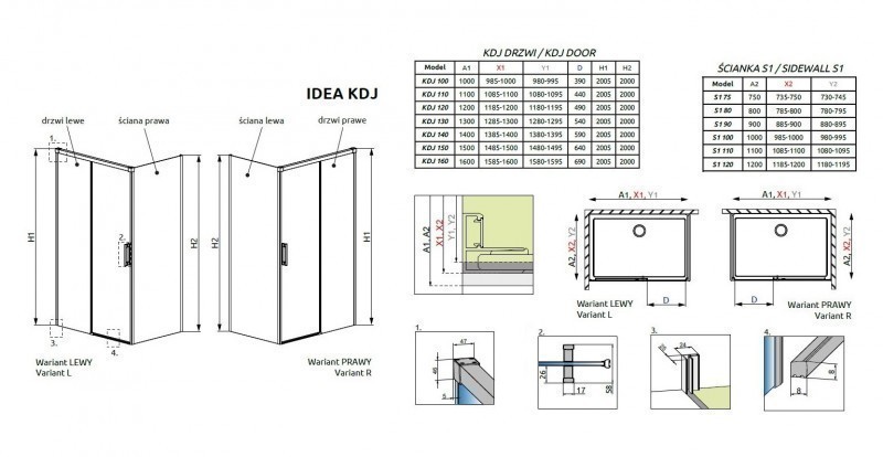 Radaway Idea Black KDJ kabina prostokątna 140x100 drzwi przesuwne prawe 140 i ścianka 100 czarny przeźroczyste Easy Clean 387044-54-01R + 387052-54-01L