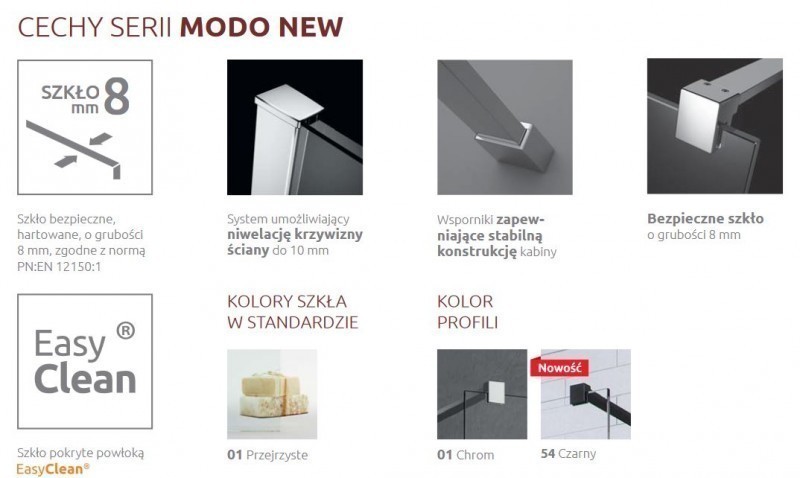 Radaway Modo New Black II kabina typu Walk-In 135 czarny przeźroczyste Easy Clean 389135-54-01