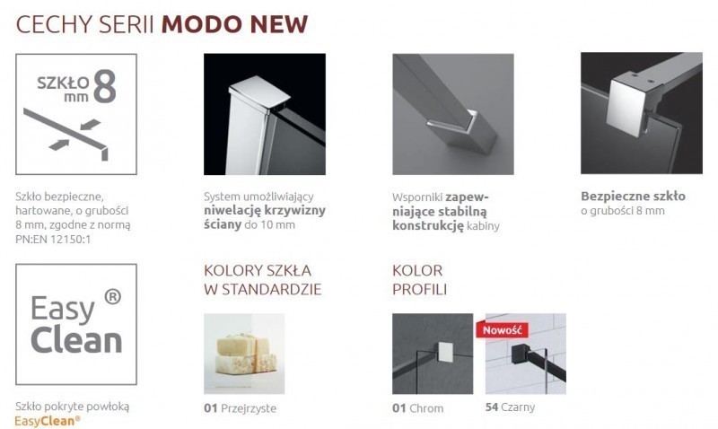 Radaway Modo New Black II kabina typu Walk-In 115 czarny przeźroczyste Easy Clean 389115-54-01