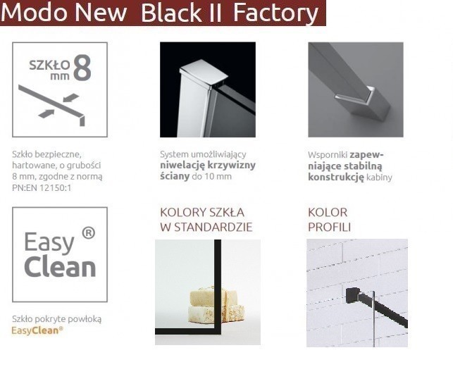 Radaway Modo New Black II Factory kabina typu Walk-In 105 cm czarny krata Easy Clean 389105-54-55
