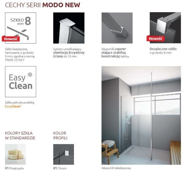 Radaway Modo New II kabina typu Walk-In 60 chrom przeźroczyste Easy Clean 389064-01-01