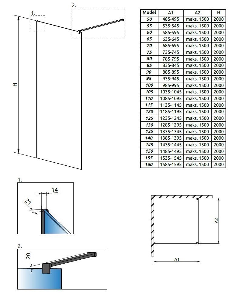 Radaway Modo New Black II kabina typu Walk-In 65 czarny przeźroczyste Easy Clean 389065-54-01