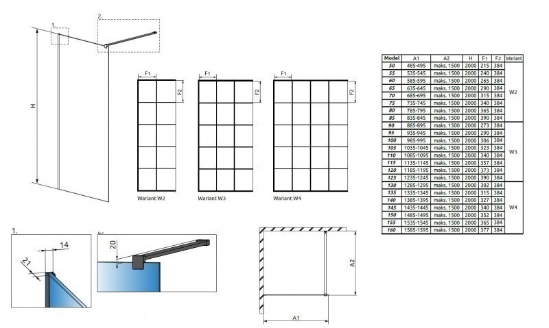 Radaway Modo New Black II Factory kabina typu Walk-In 120 cm czarny krata Easy Clean 389124-54-55