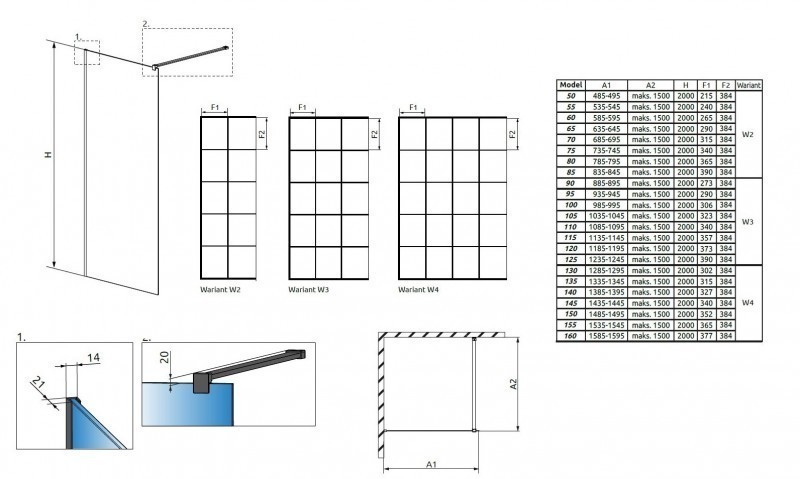 Radaway Modo New Black II Factory kabina typu Walk-In 70 cm czarny krata Easy Clean 389074-54-55