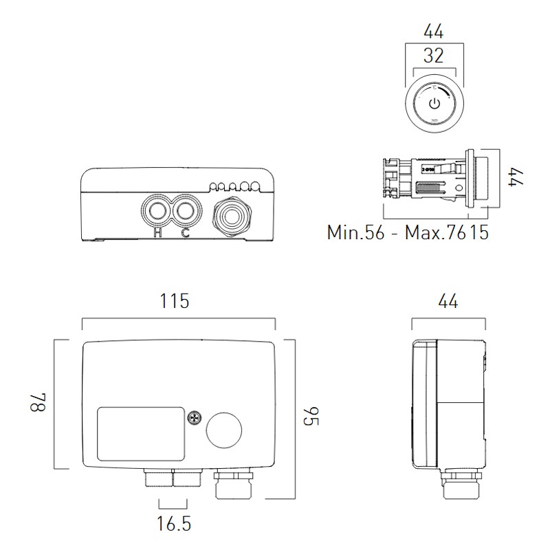 Vado Sensori Moduł termostatyczny 1-drożny z jednostką sterującą chrom DIA-1000