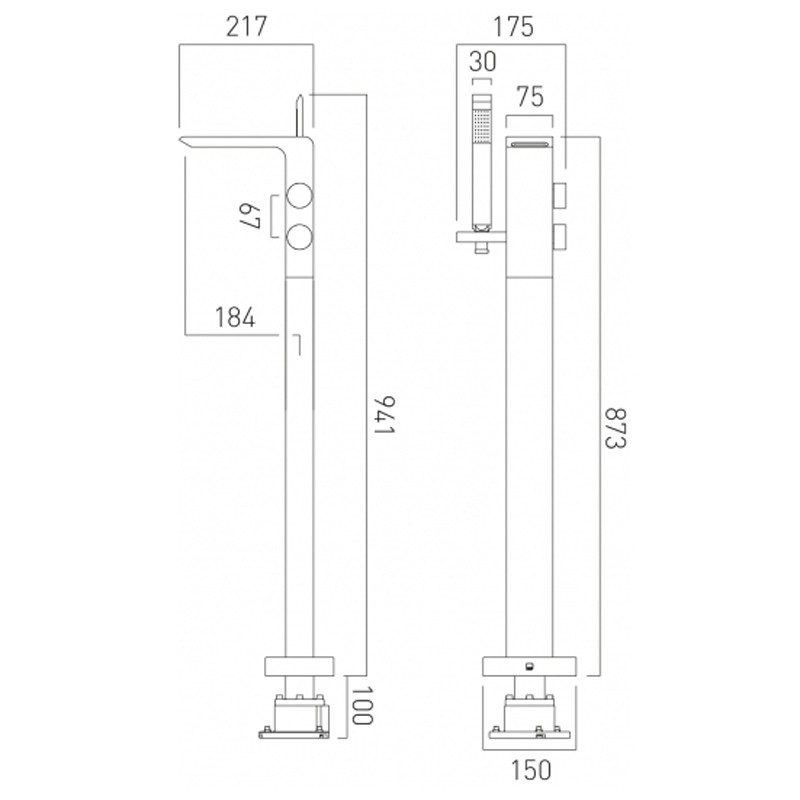 Vado Omika bateria wannowa wolnostojąca chrom OMI-133-C/P