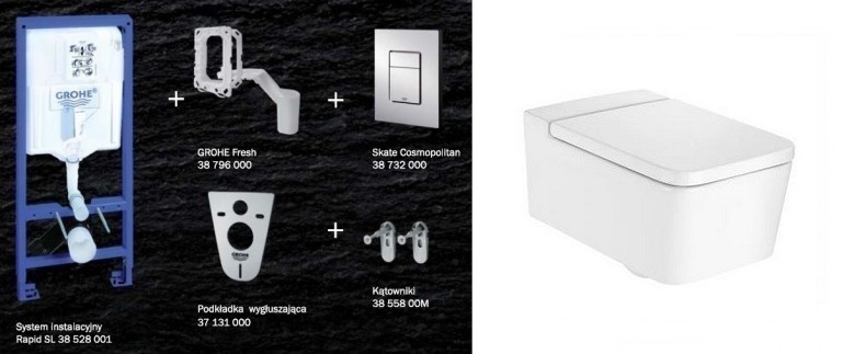 Grohe + Roca Inspira Square Rimless - Zestaw 7w1 - kompletny stelaż + muszla + deska wolnoopadająca