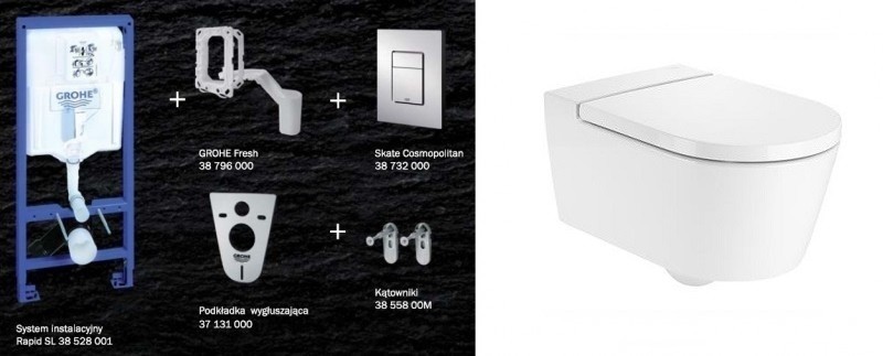 Grohe + Roca Inspira Round Rimless - Zestaw 7w1 - kompletny stelaż + muszla + deska wolnoopadająca