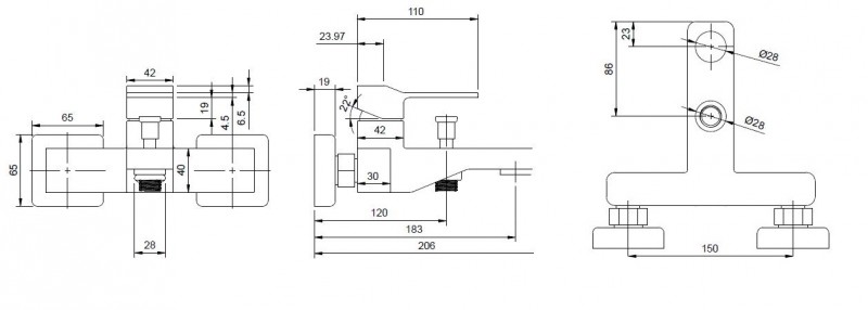 Omnires Slide bateria wannowa ścienna chrom SL7730CR