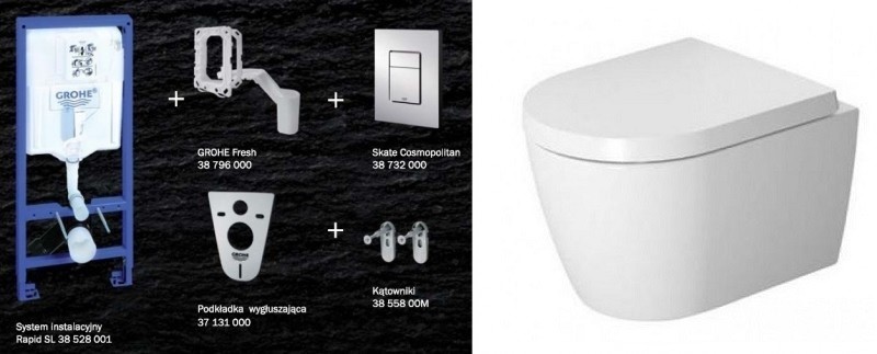 Grohe + Duravit Me by Starck Rimless 48cm - zestaw 7w1 - kompletny stelaż + muszla wisząca + deska wolnoopadająca