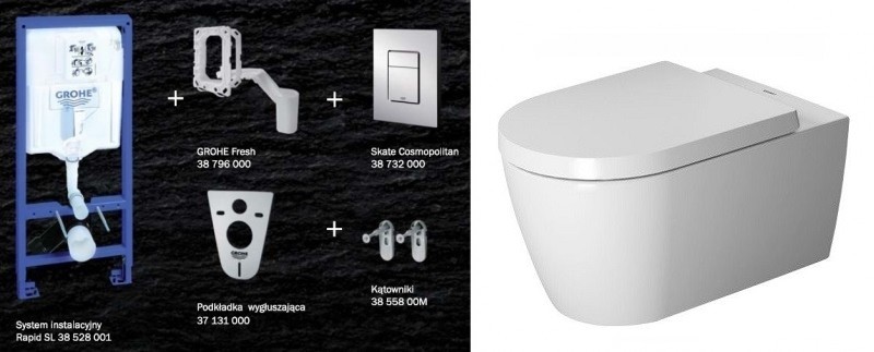 Grohe + Duravit Me by Starck Rimless 57cm - zestaw 7w1 - kompletny stelaż + muszla wisząca + deska wolnoopadająca