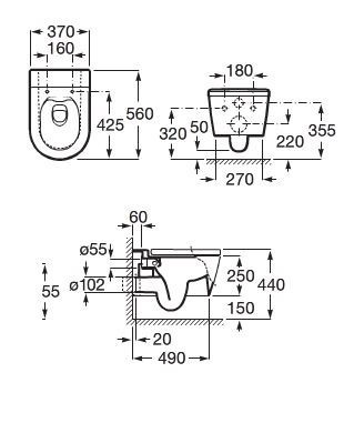 Grohe + Roca Inspira Round Rimless - Zestaw 7w1 - kompletny stelaż + muszla + deska wolnoopadająca