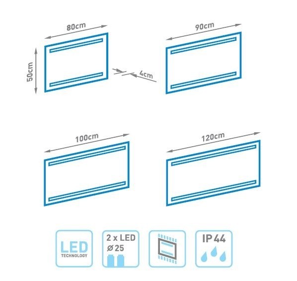 Kraft TAKS Lustro prostokątne 90x50 cm z podświetleniem Led