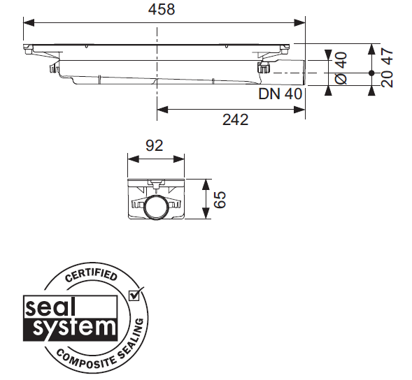 Tece Drainprofile odpływ liniowy 100 cm profil regulowany stal nierdzewna syfon niski 65 mm 671000 673001