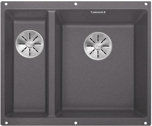 Blanco Subline 340/160-U Silgranit PuraDur II zlewozmywak granitowy prawy z korkiem InFino 1,5 komory podwieszany kolor szarość skały 523559