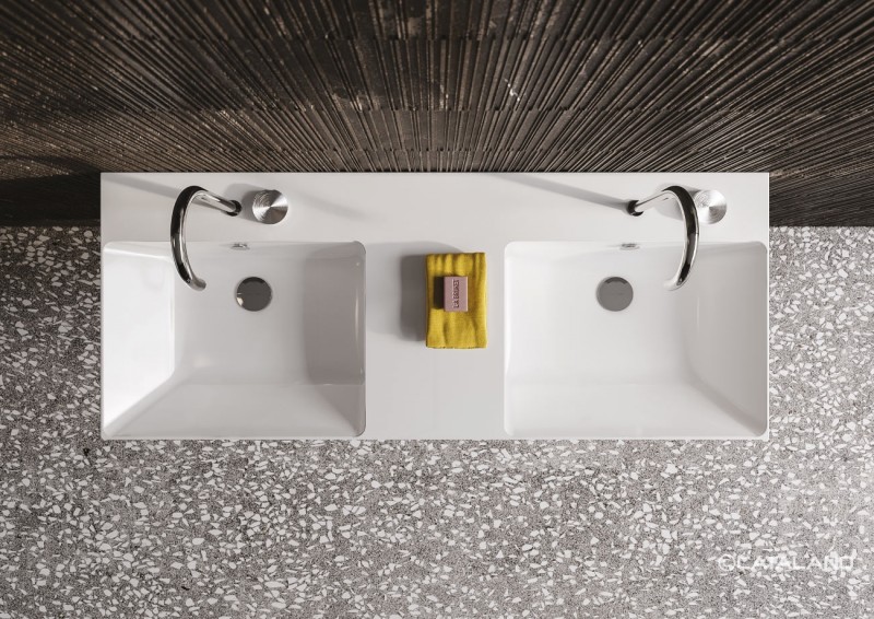 Catalano New Zero 150 umywalka podwójna z blatem 150x50 biały Cataglaze 1150ZEDUP00