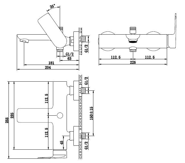 Kohlman Proxima bateria wannowa ścienna chrom QW110P