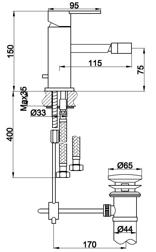 Kohlman Gixs bateria bidetowa z korkiem chrom QB130G