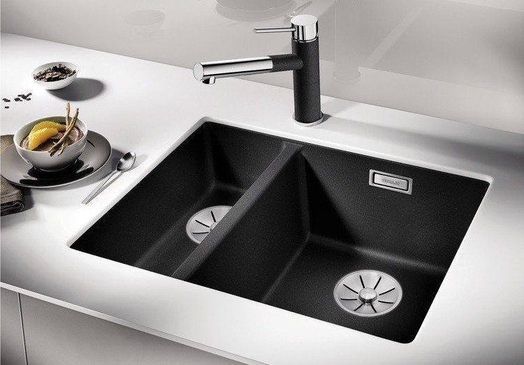 Blanco Subline 340/160-U Silgranit PuraDur II zlewozmywak granitowy prawy z korkiem InFino 1,5 komory podwieszany kolor kawowy 523567