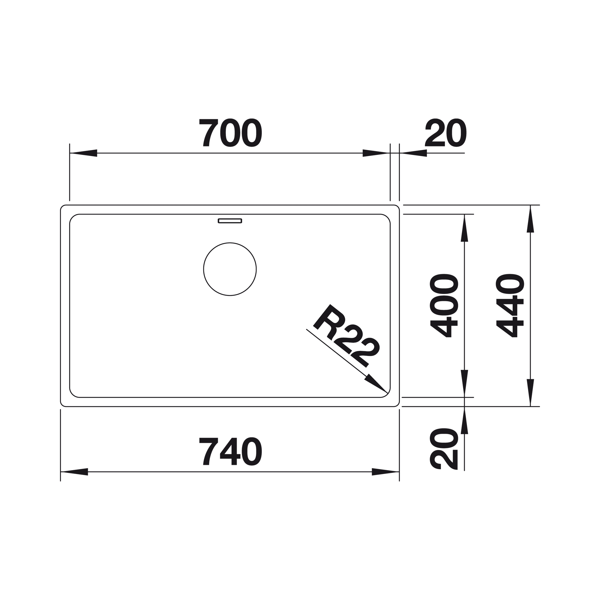 Blanco Andano 700 U zlewozmywak komora podwieszana z korkiem InFino stal szlachetna gładka 522971