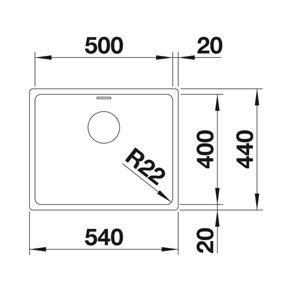 Blanco Andano 500 U zlewozmywak komora podwieszana z korkiem InFino stal szlachetna gładka 522967
