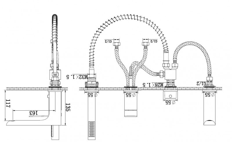 Kohlman Proxima bateria wannowa 4-otworowa chrom QB244P