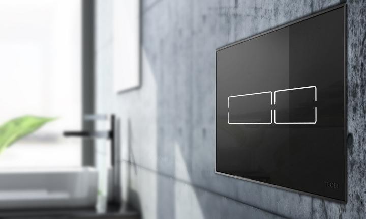 Tece Lux Mini przycisk spłukujący elektroniczny podświetlany do stelaża WC szkło czarne 9240961