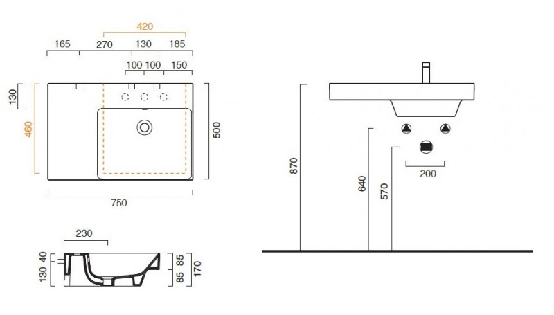 Catalano New Zero 75 R umywalka z blatem ceramicznym po lewej stronie 75x50 biały Cataglaze 175DZEUP00