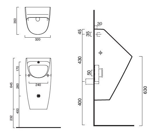 Catalano Sfera 35 pisuar biały dopływ z tyłu, biały cataglaze 1OR6400