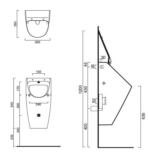 Catalano Sfera 35 pisuar biały dopływ z tyłu, biały cataglaze 1OR64F00