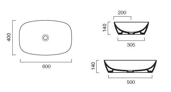 Catalano Green LUX 60 umywalka stawiana na blat 60x40 czarny matowy nero satinato 160APGRLXNS