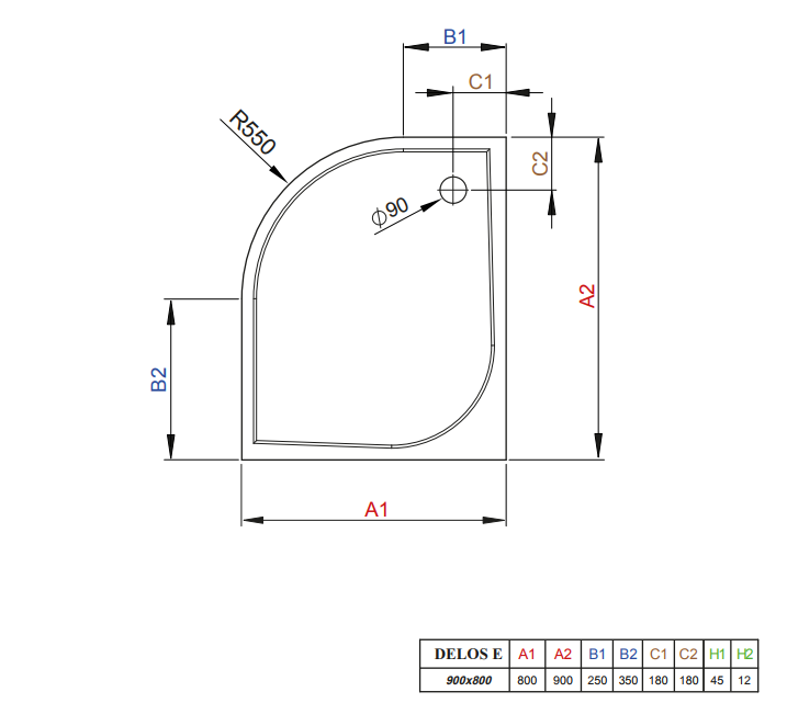Radaway Delos E brodzik półokrągły asymetryczny 90x80 prawy SDE8090-01R