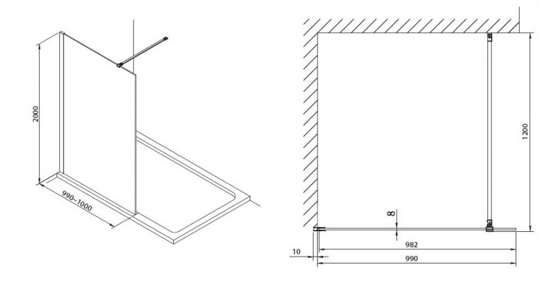 Omnires Marina kabina typu Walk-In 100 cm L/P czarny przeźroczyste Easy Clean DNR10XBLTR