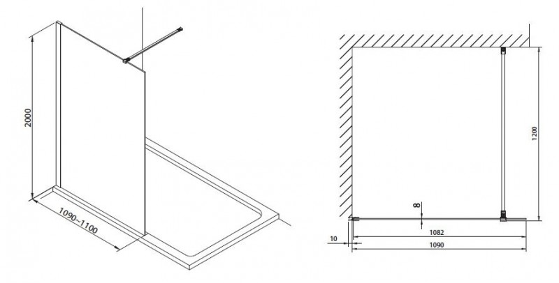 Omnires Marina kabina typu Walk-In 110 cm L/P chrom połysk przeźroczyste Easy Clean DNR11XCRTR