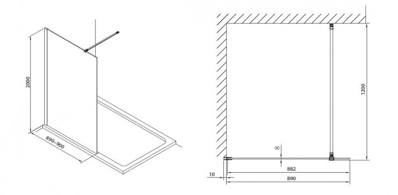 Omnires Marina kabina typu Walk-In 90 cm L/P czarny przeźroczyste Easy Clean DNR90XBLTR