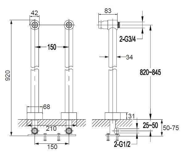 Omnires uniwersalne nogi do baterii złoty 8819GL