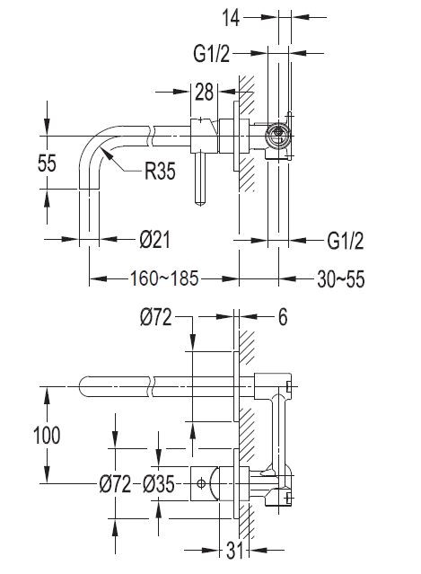 Omnires Y bateria umywalkowa podtynkowa czarny Y1215HBLGL