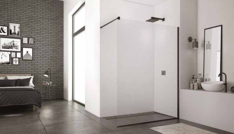 Sanswiss Easy Black Line ścianka wolnostojąca Walk-In 150 cm czarny mat przeźroczyste STR4P1500607