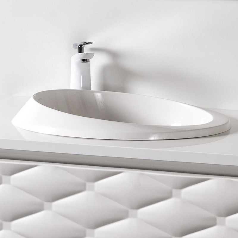 Sanitti Otto wpuszczana w blat 52,5x36,4 lany marmur biały połysk OTTO-52-BP