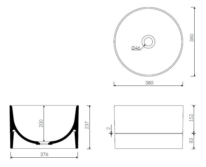 Marmorin Duo II umywalka okrągła stawiana na blat 38x38 cm z białym panelem Mineralicast P_U_536_08_0380
