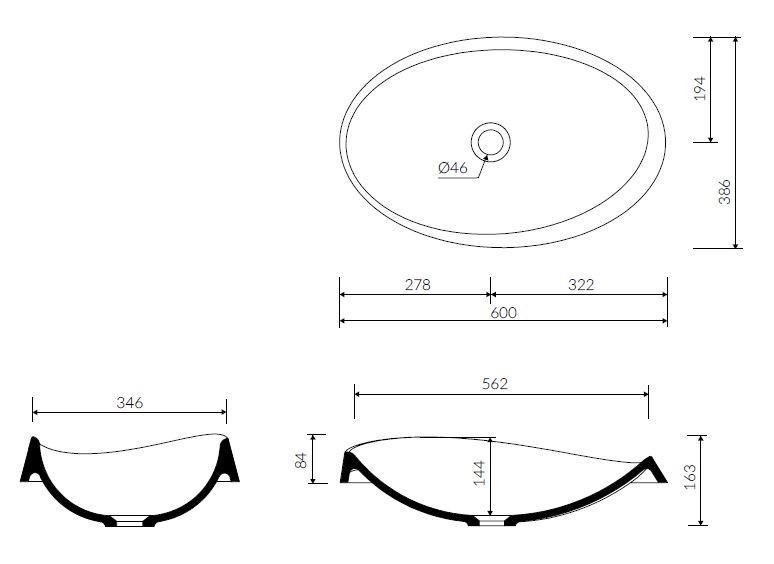 Marmorin Alice III umywalka wpuszczana w blat 60x39 cm Mineralicast P_U_002_03_0600