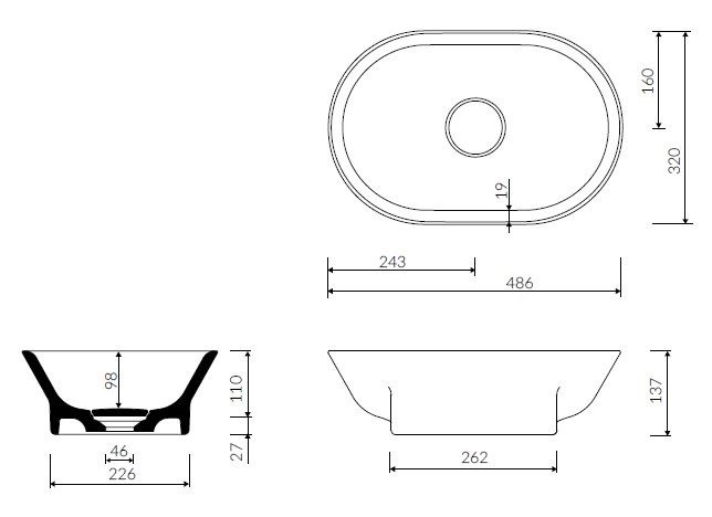 Marmorin Liva 50 umywalka owalna bez otworu 49x32 cm Mineralicast 556 048 020 010