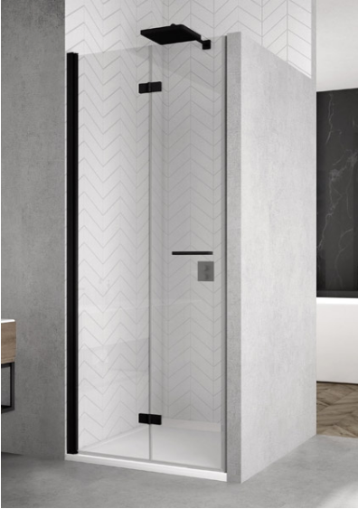 Sanswiss Solino Black Line drzwi składane dwuczęściowe LEWE 70 cm do wnęki lub ścianki czarny mat przeźroczyste SOLF1G07000607
