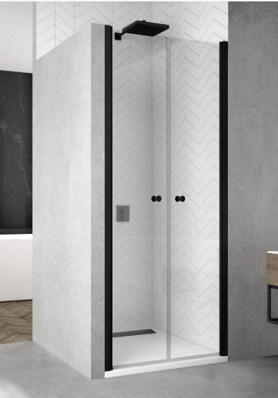 Sanswiss Solino Black Line drzwi wahadłowe dwuczęściowe 70 cm do wnęki lub ścianki czarny mat przeźroczyste SOL207000607