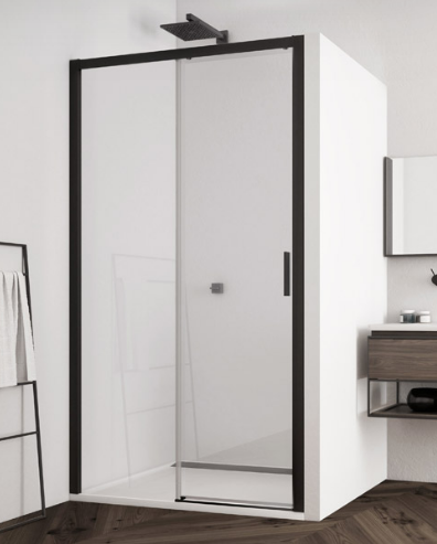 Sanswiss Top Line Black Line drzwi przesuwne jednoczęściowe LEWE 120 cm do wnęki lub ścianki czarny mat przeźroczyste TLS2G1200607