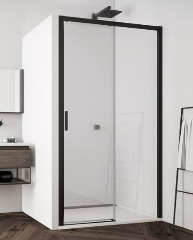 Sanswiss Top Line Black Line drzwi przesuwne jednoczęściowe PRAWE 120 cm do wnęki lub ścianki czarny mat przeźroczyste TLS2D1200607
