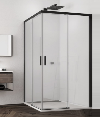Sanswiss Top Line Black Line kabina prostokątna 80x120 cm wejście narożne z drzwiami przesuwnymi czarny mat przeźroczyste
