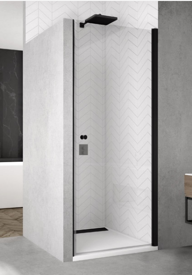 Sanswiss Solino Black Line drzwi otwierane jednoczęściowe 70 cm do wnęki lub ścianki czarny mat przeźroczyste SOL107000607