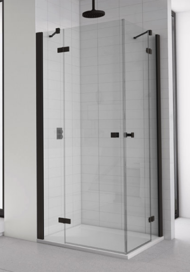 Sanswiss Annea Black Line drzwi otwierane jednoczęściowe ze ścianką stałą w linii PRAWE 75 cm do wnęki lub ścianki czarny mat przeźroczyste AN13D07500607